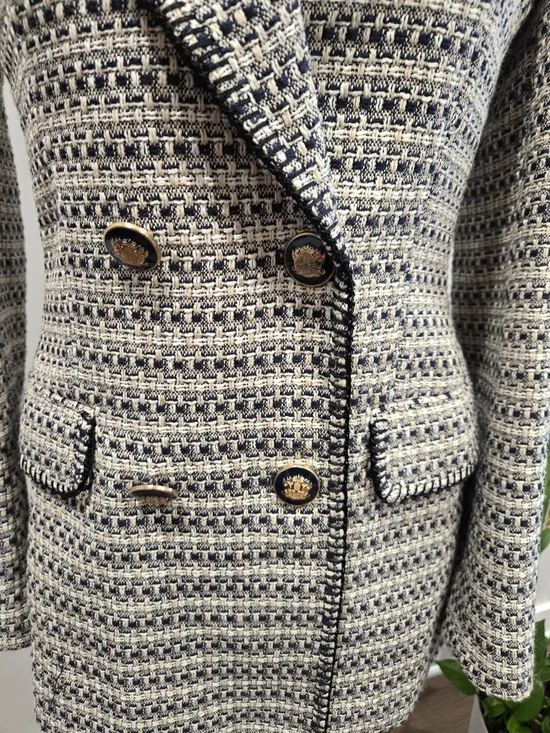 Zara Cream & Black Tweed Double-Breasted Blazer - Picture 4 of 5